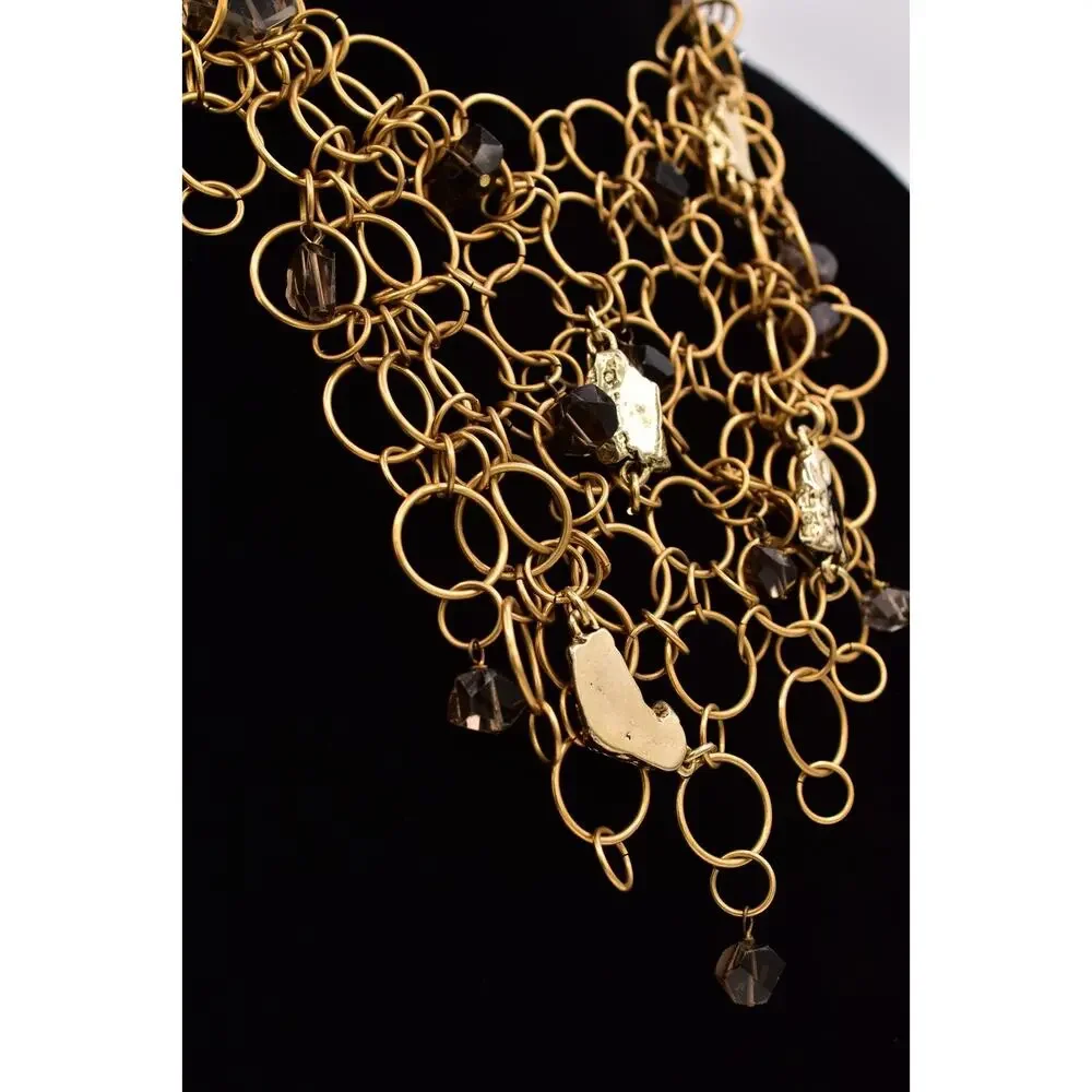 Kara Ross Vintage Collar Bib Statement Necklace Brushed Gold Nugget Signed BinBL